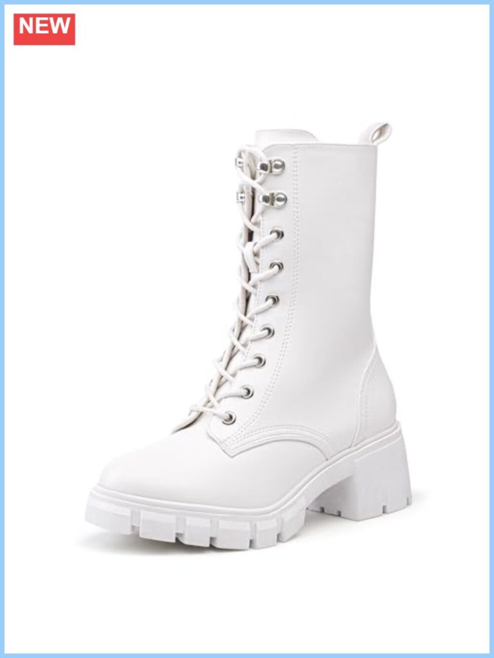 Platform Lace Up Combat Boots Chunky Block Heel Mid-Calf